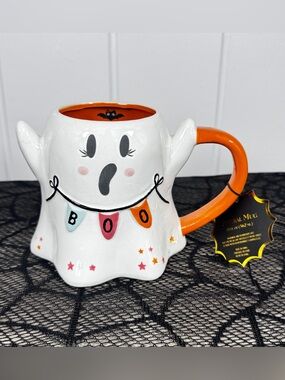 NEW Haunted Halloween Ghost with a BOO Banner Halloween Mug